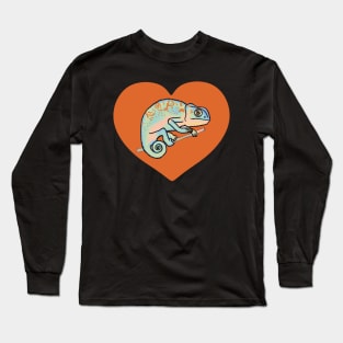 Orange Colorful Chameleon Heart for Chameleon Lovers Long Sleeve T-Shirt